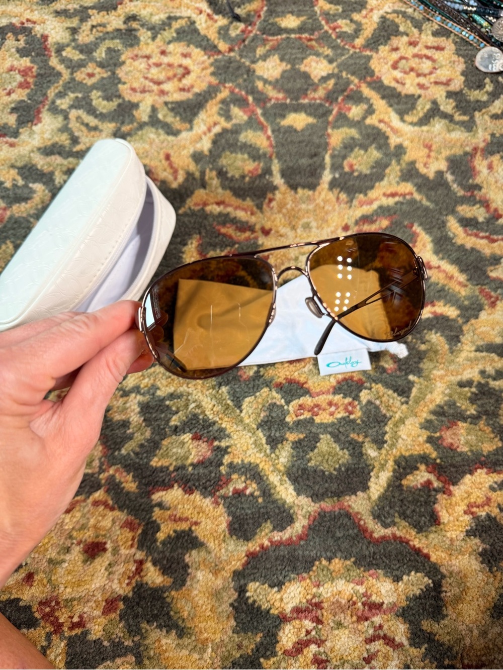 Oakley Aviator Sunglasses - Brown Lenses, rose gold frame, polarized